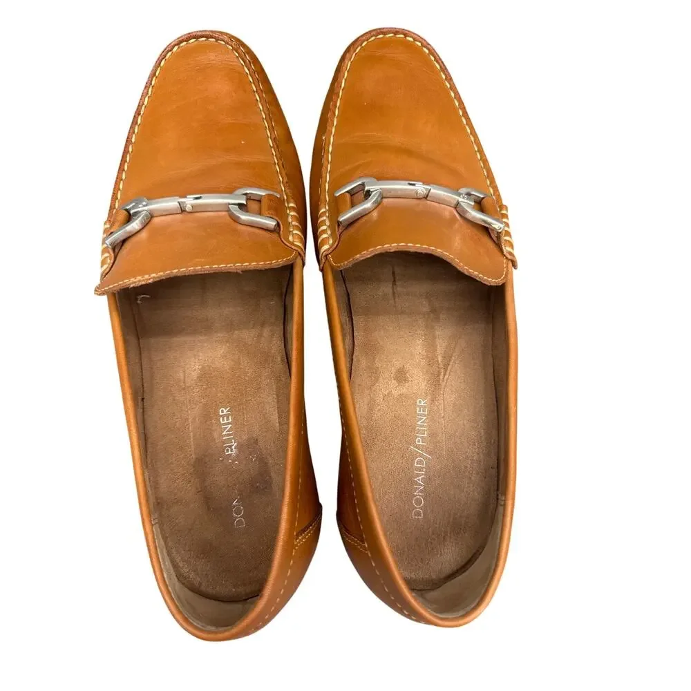 Donald J Pliner Niles Cognac Brown Leather Horsebit Slip On Loafers Men 9.5